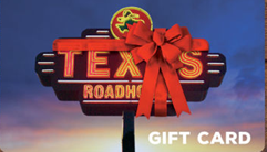 Texas Roadhouse gift card with red bow promoting REC fundraiser and holiday sales